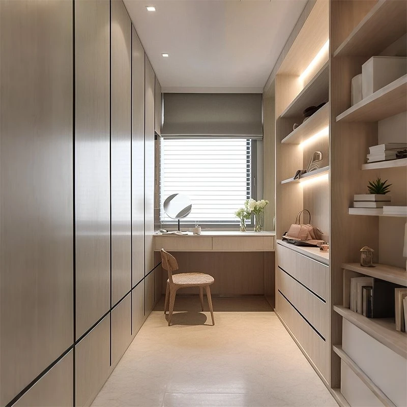 Corridor Walk-in Closet Natural Wood Wardrobe