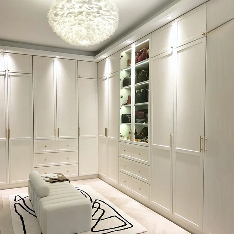 French Modern White And Gold Walk-in Closet