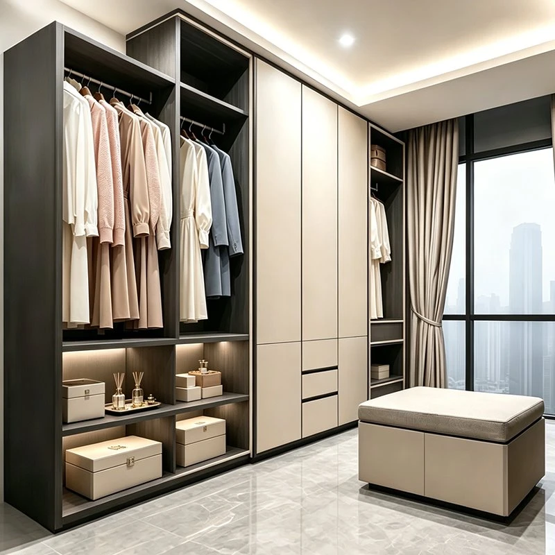 Gray And White Two-tone Walk-in Closet
