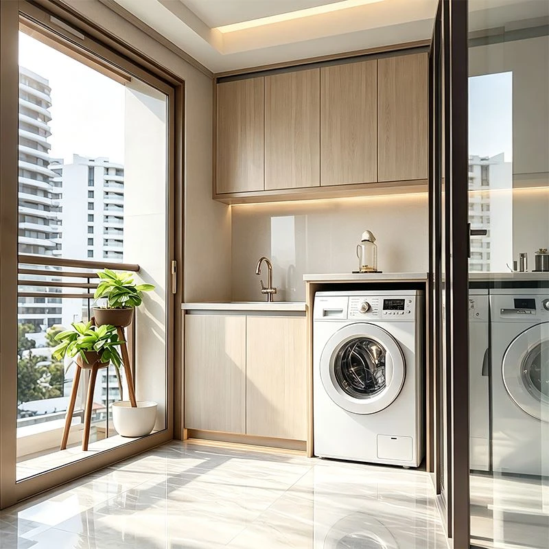 Light Oak Laundry Cabinet With Integrated Sink