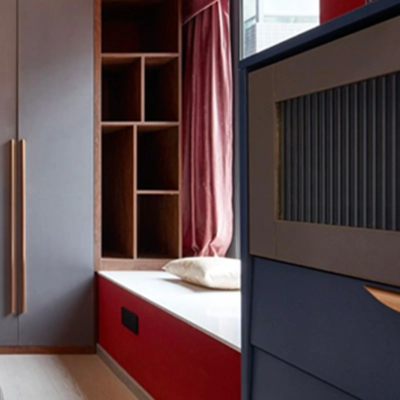 matte gray wardrobe with gold long handles (5)