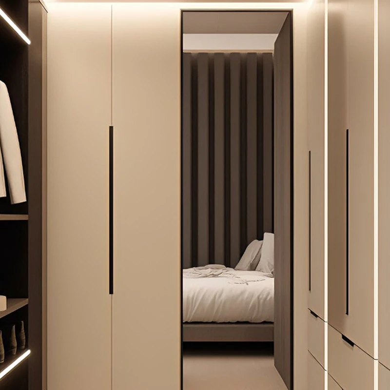 Minimalist black-and-white walk-in closet (3)