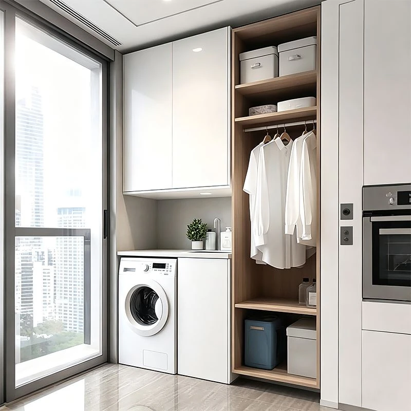 Minimalist Glossy White Laundry Cabinet