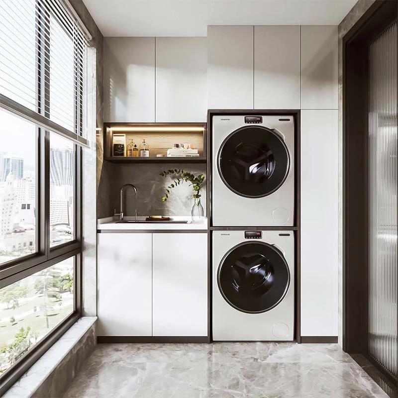 Modern Warm White Laundry Cabinet