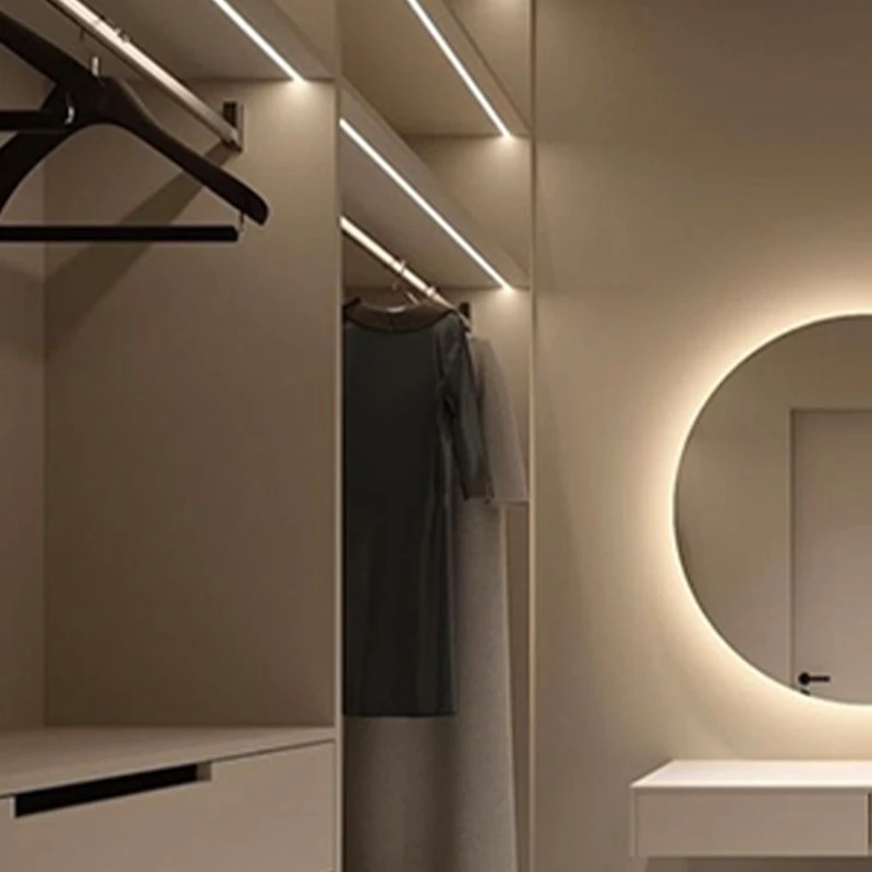Open-concept minimalist style walk-in closet (4)