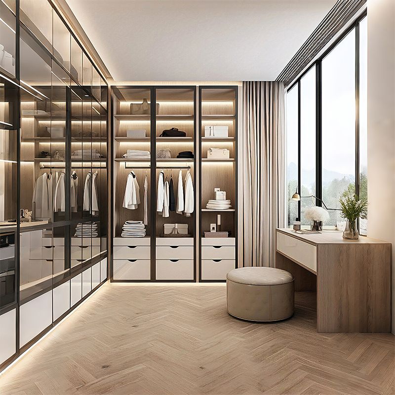 Open Multi-tier Hanging And Drawer Combo in Closet
