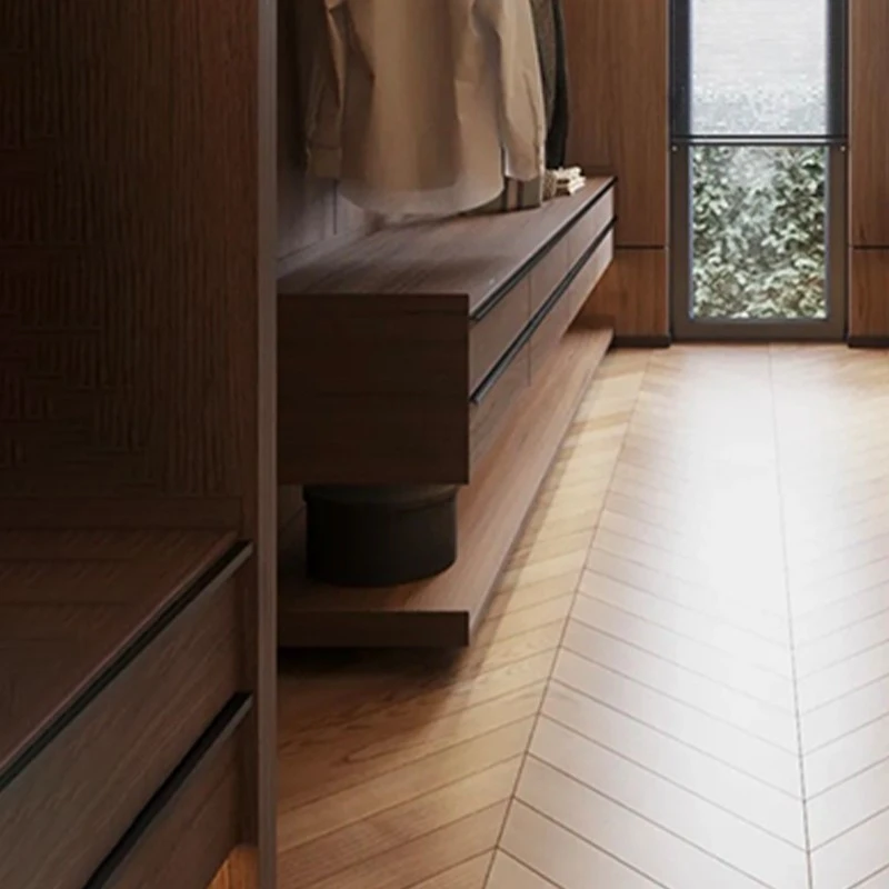 open walk-in closet dark walnut wood (3)
