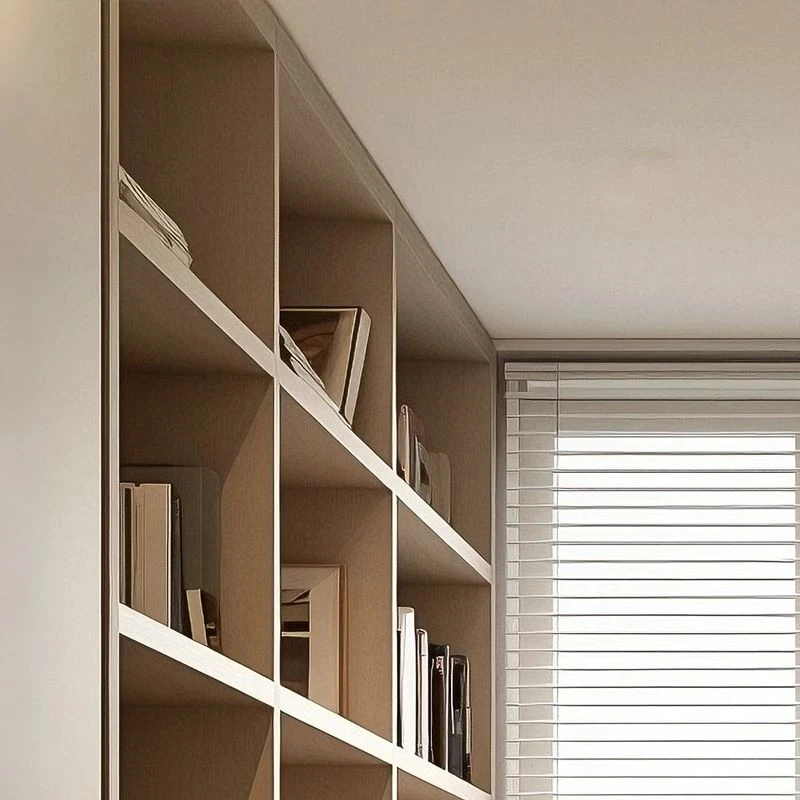 compact home office with light beige