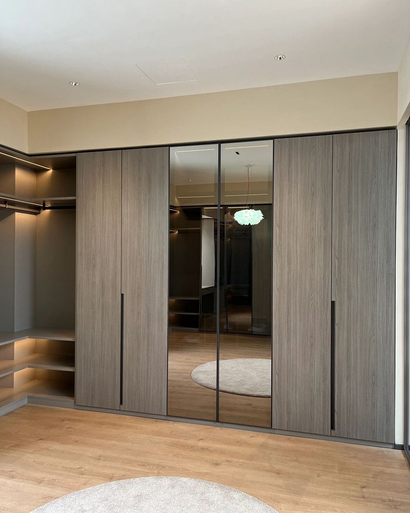 natural wood open hanging section in bedroom wardrobe001 natural wood open hanging section in bedroom wardrobe001