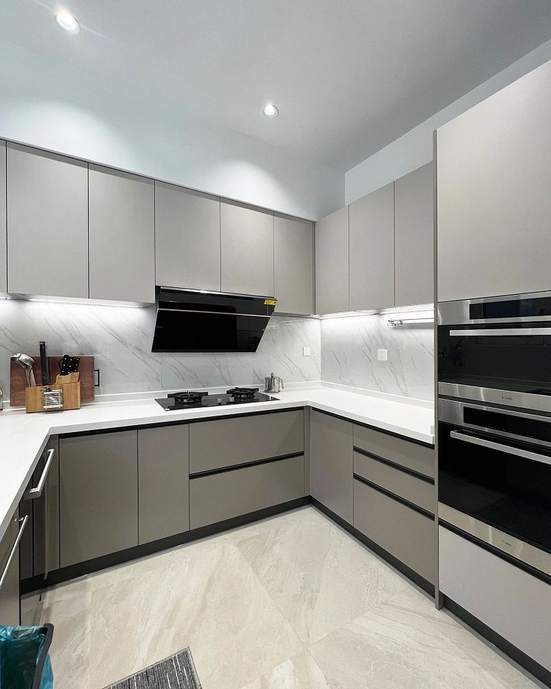 Matte light gray premium kitchen cabinets001 Matte light gray premium kitchen cabinets001
