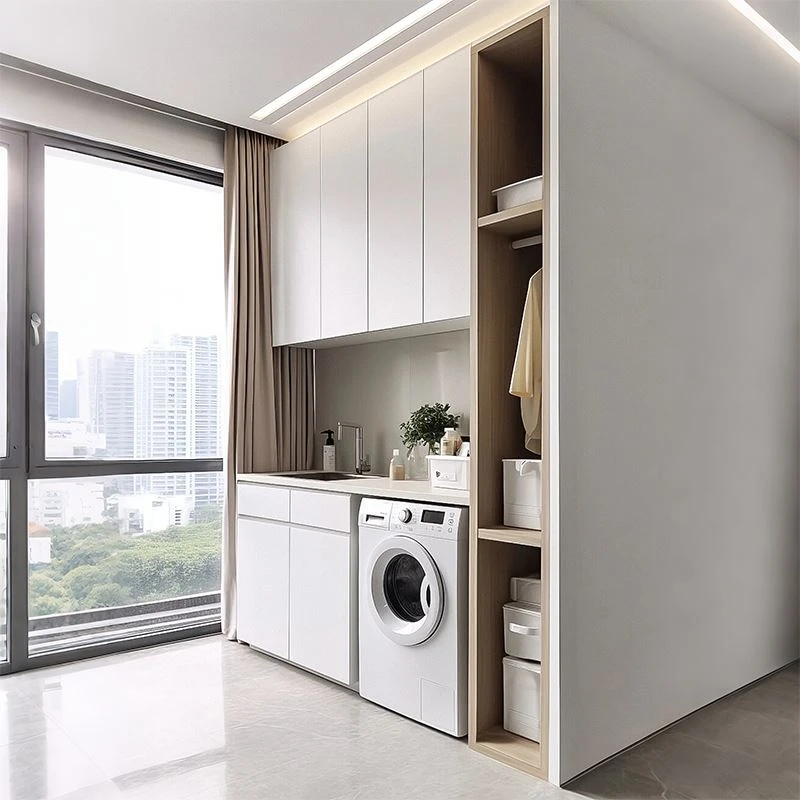 Pure White Matte Handleless Laundry Cabinet
