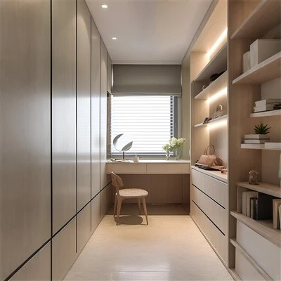 Corridor Walk-in Closet Natural Wood Wardrobe