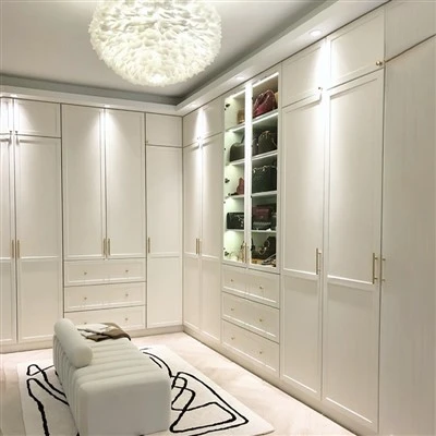 French Modern White And Gold Walk-in Closet