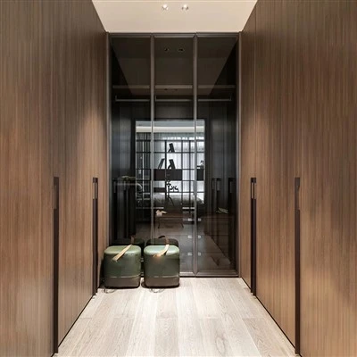 Italian Minimalist Dark Wood Walk-in Closet