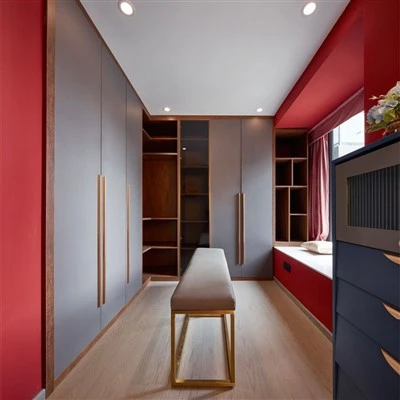 Matte Gray Wardrobe With Gold Long Handles
