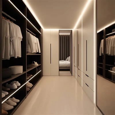 Minimalist Black-and-white Walk-in Closet