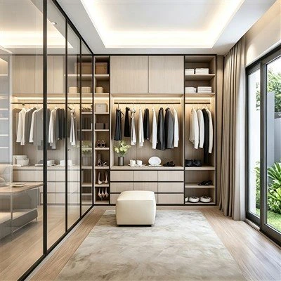 Walk-in Closet Black Frame Glass Sliding Doors