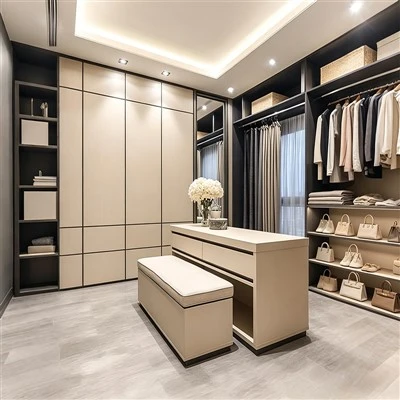White Walk-in Closet With Center Island Dresser
