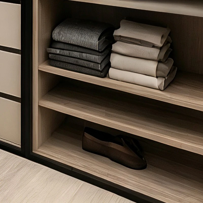 white walk-in closet with black-framed glass (4)