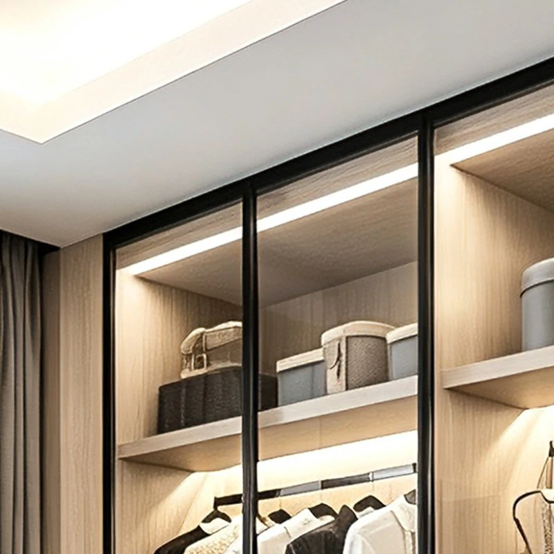 white walk-in closet with black-framed glass (2)